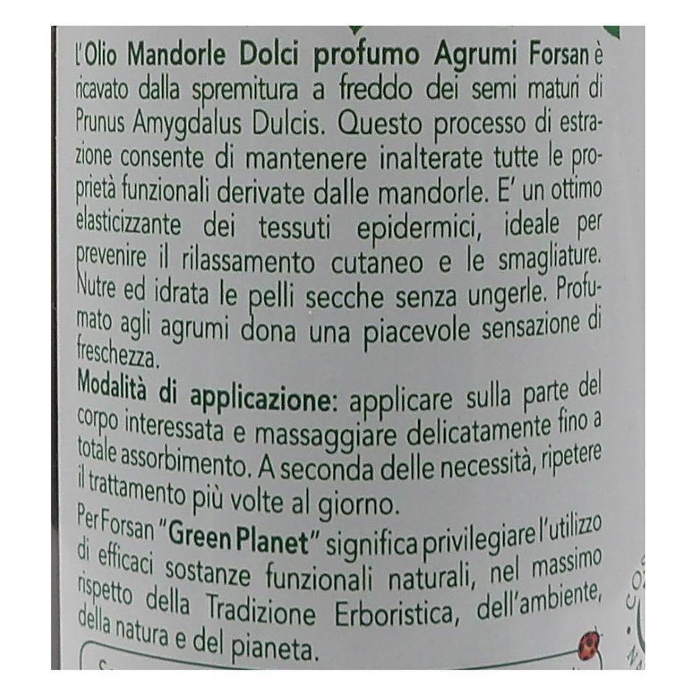 FORSAN, Olio MANDORLE Corpo, Profumo Agrumi. 100% Naturale, Elasticizzante 250ml