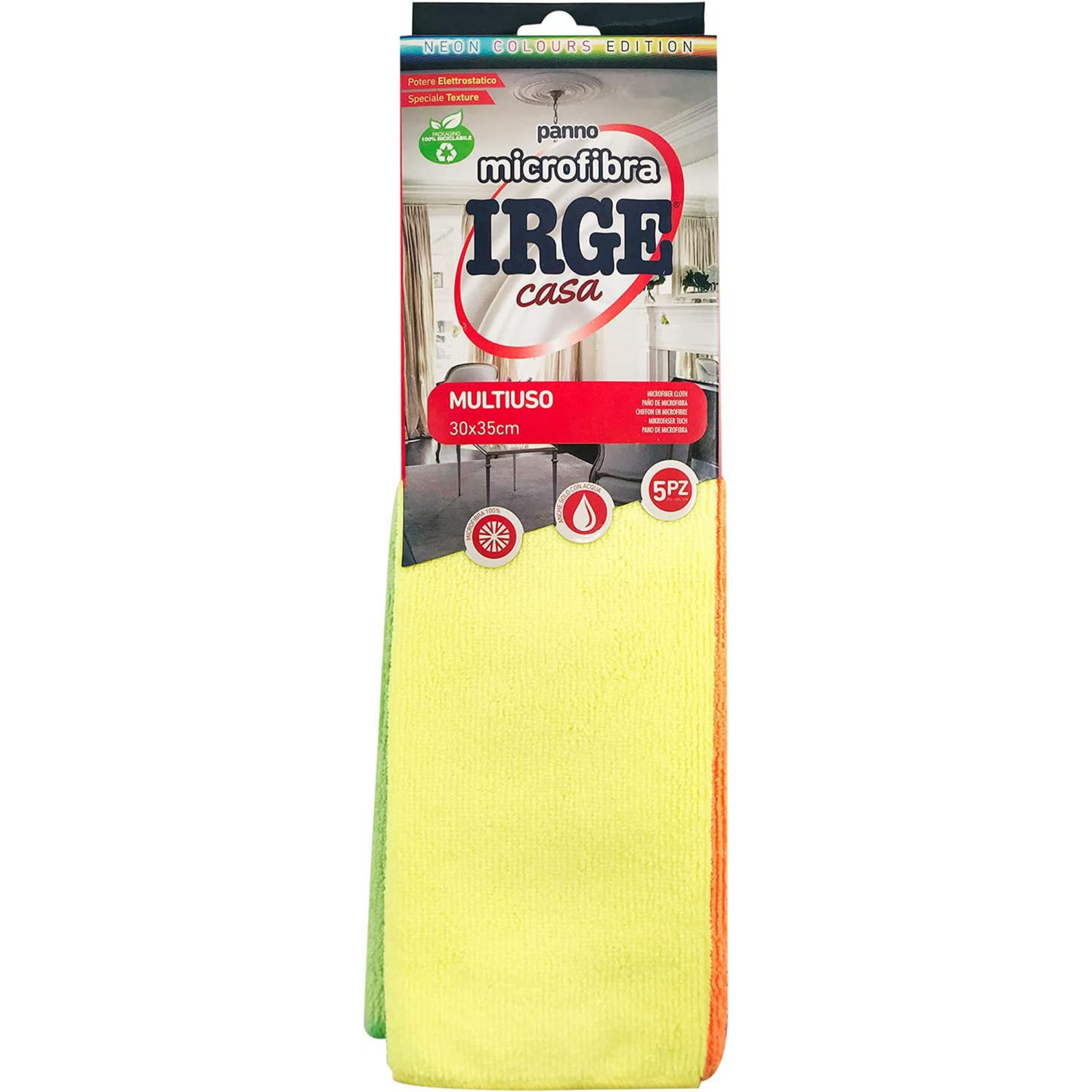 IRGE Panno Microfibra 5Pz 30 x 35cm Fluo, Multicolor