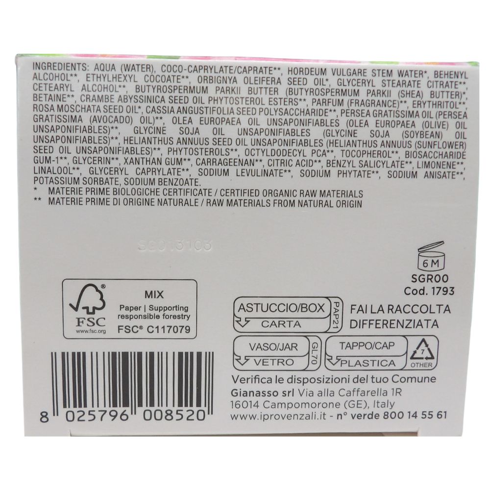 I PROVENZALI, Rosa Mosqueta Crema Viso 24h Biologica Idratante, con fitocollagene 50 ml