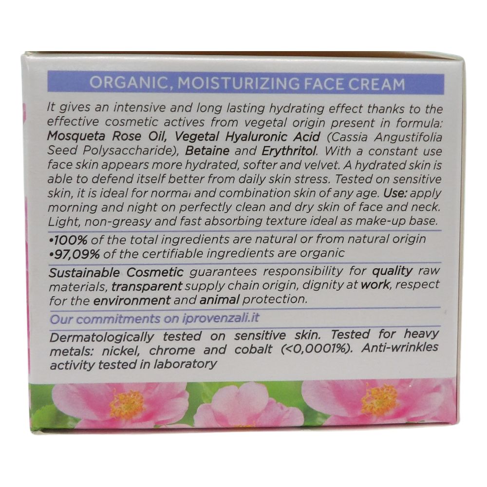 I PROVENZALI, Rosa Mosqueta Crema Viso 24h Biologica Idratante, con fitocollagene 50 ml