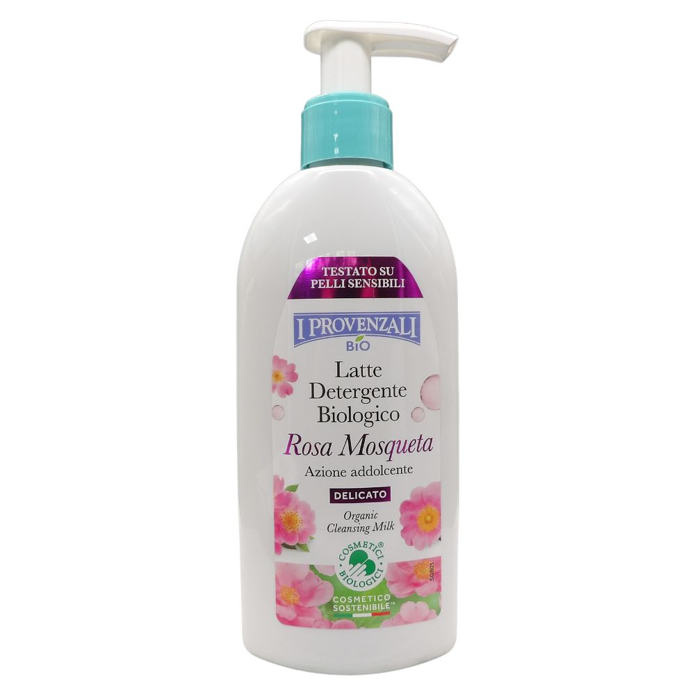I PROVENZALI, Latte Detergente Biologico ROSA MOSQUETA, Azione Addolcente, Delicato. Formulato Con Ingredienti Delicati e Testato Su Pelli Sensibili 200ml