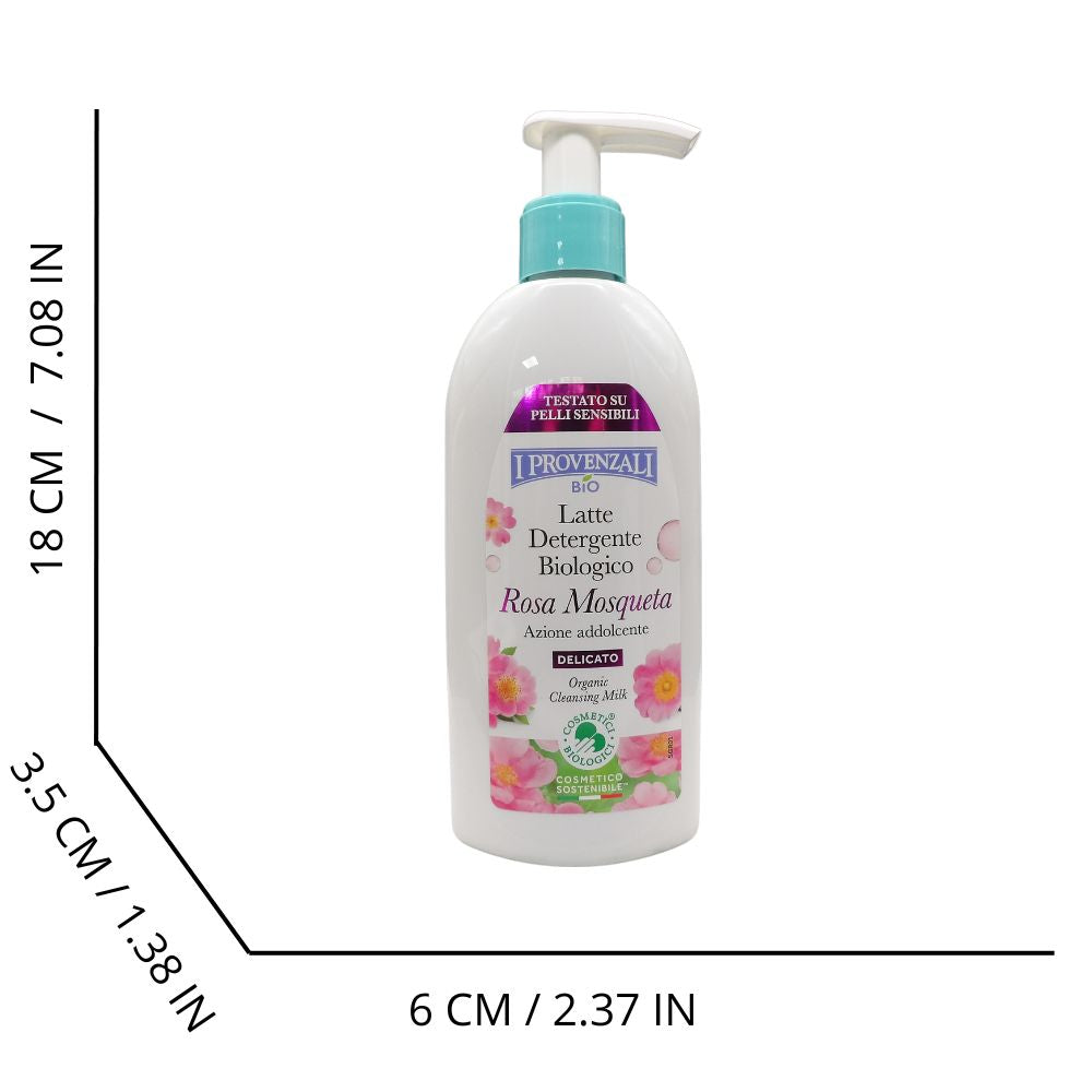 I PROVENZALI, Latte Detergente Biologico ROSA MOSQUETA, Azione Addolcente, Delicato. Formulato Con Ingredienti Delicati e Testato Su Pelli Sensibili 200ml