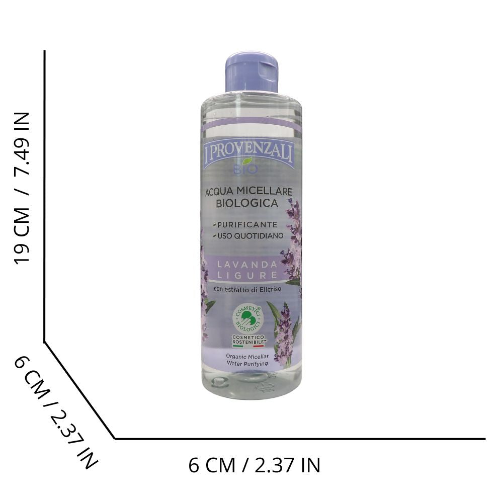 I PROVENZALI, Acqua Micellare Biologica LAVANDA LIGURE Con Estratto Di Elicriso, Purificante e Per Uso Quotidiano 400ml