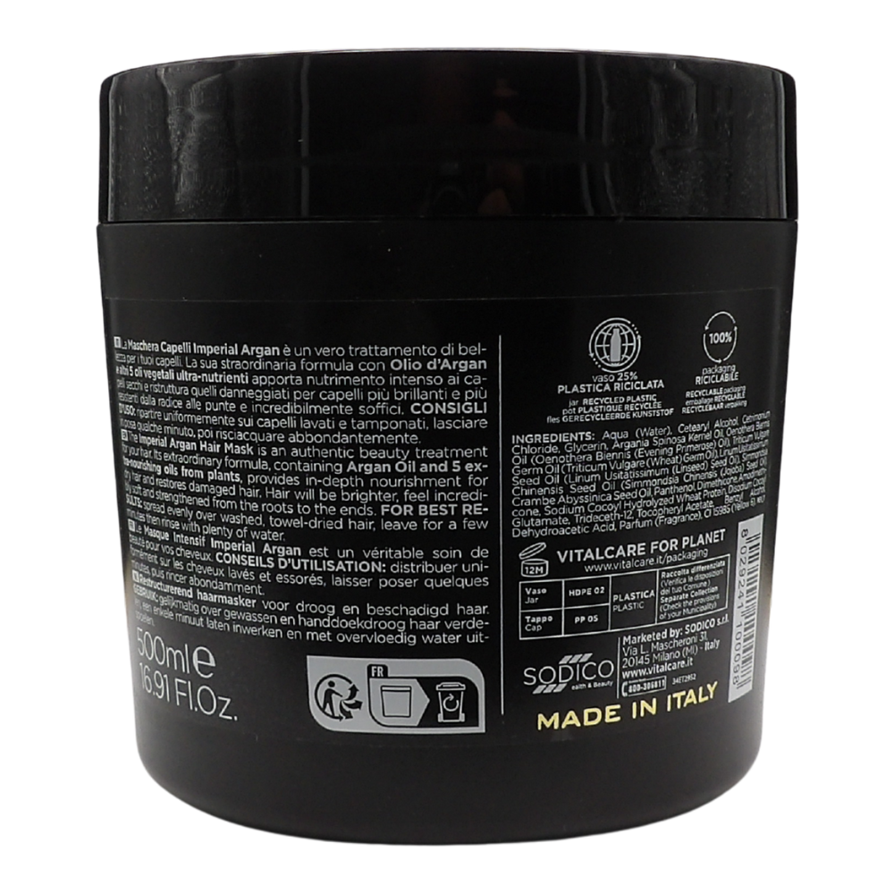 VITALCARE Imperial Argan - Maschera Capelli Ristrutturante per Capelli Secchi e Danneggiati, con Argan Oil Complex, Maschera Ristrutturante Capelli, 500 ml