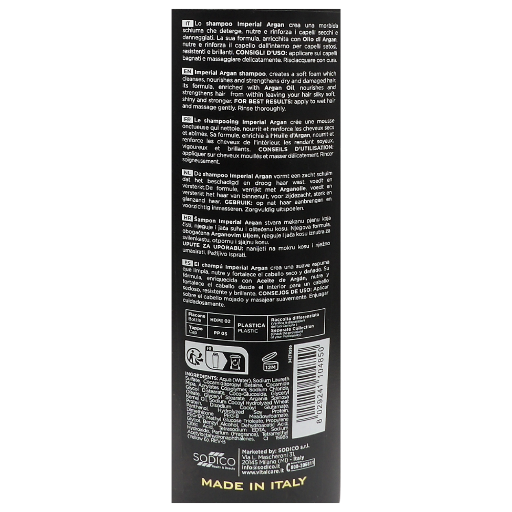 VITALCARE Shampoo Ristrutturante IMPERIAL ARGAN, Con Olio Di Argan, Per Capelli Secchi e Danneggiati 500ml