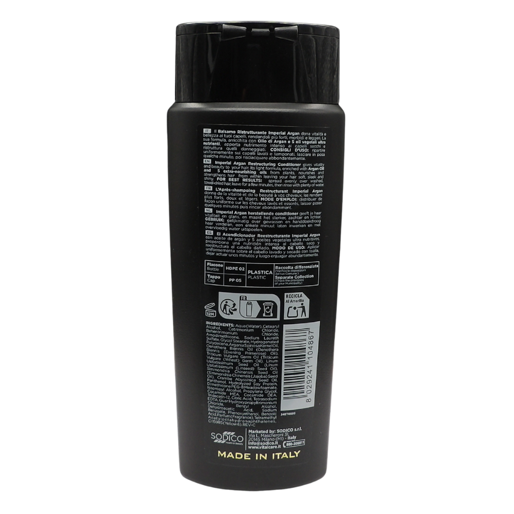 VITALCARE IMPERIAL ARGAN, Balsamo Ristrutturante Con Argan Oil Complex. Per Capelli Secchi o Danneggiati 250ml