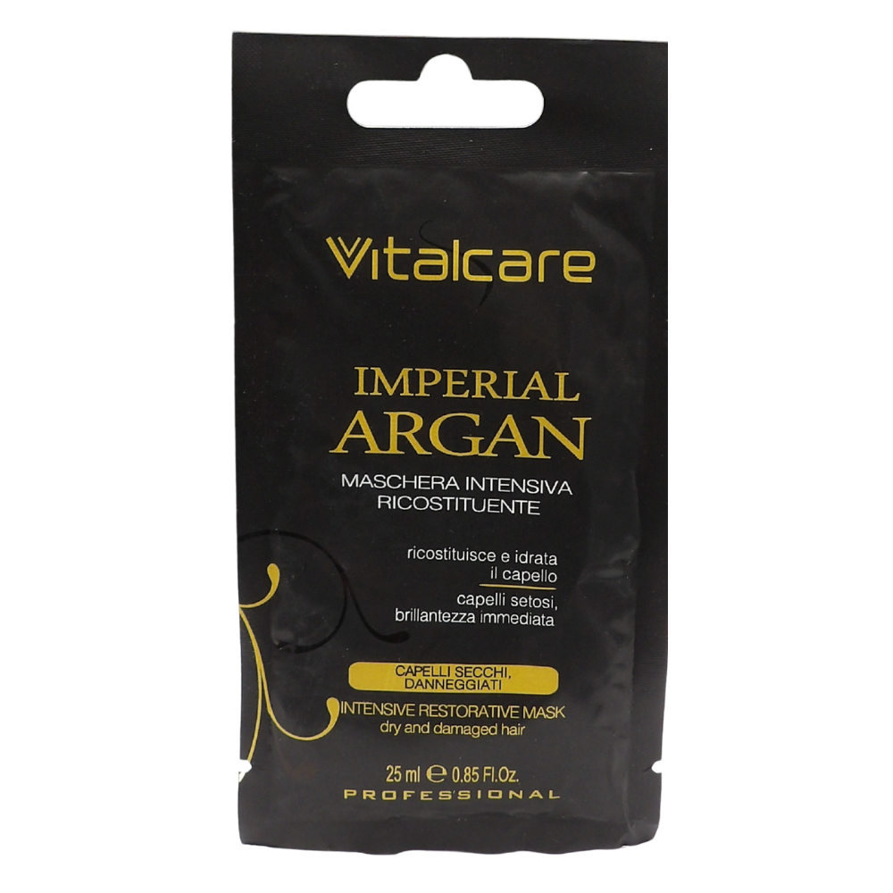 VITALCARE Maschera Capelli Ristrutturante Monodose, con Argan Oil Complex. Per Capelli Secchi e Danneggiati 25ml
