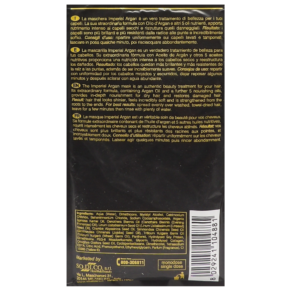 VITALCARE Maschera Capelli Ristrutturante Monodose, con Argan Oil Complex. Per Capelli Secchi e Danneggiati 25ml