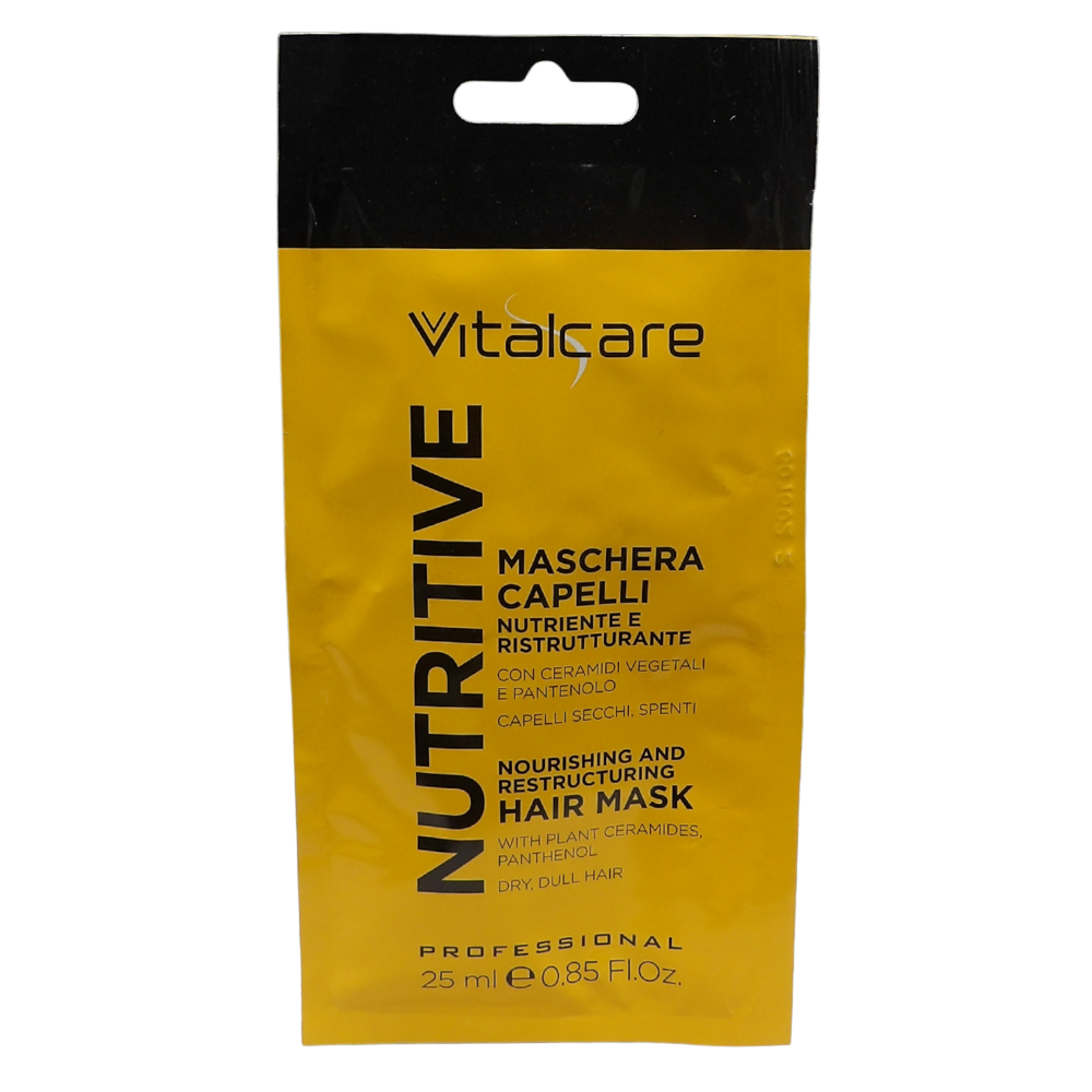 VITALCARE NUTRITIVE, Maschera Capelli Nutriente e Ristrutturante Monodose, Con Ceramidi Vegetali e Pantenolo. Per Capelli Secchi, Spenti 25ml