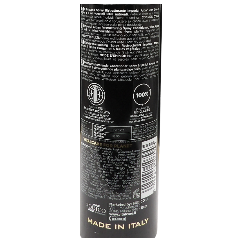 VITALCARE Imperial Argan - Balsamo Ristrutturante Spray per Capelli Secchi e Danneggiati, Senza Risciacquo, con Argan Oil Complex, Capelli più Morbidi e Luminosi, 200 ml