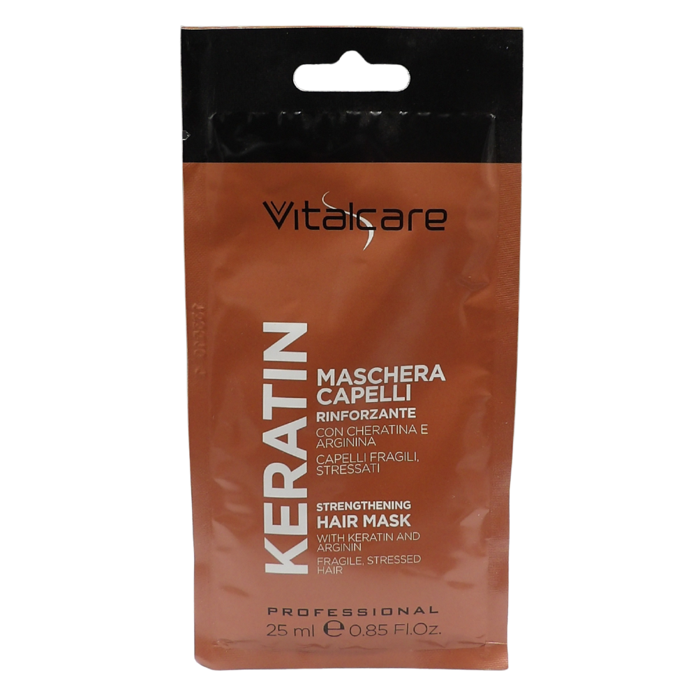 VITALCARE MASCHERA Capelli Rinforzante Monodose, con Cheratina e Arginina. Per Capelli Fragili, Stressati 25ml