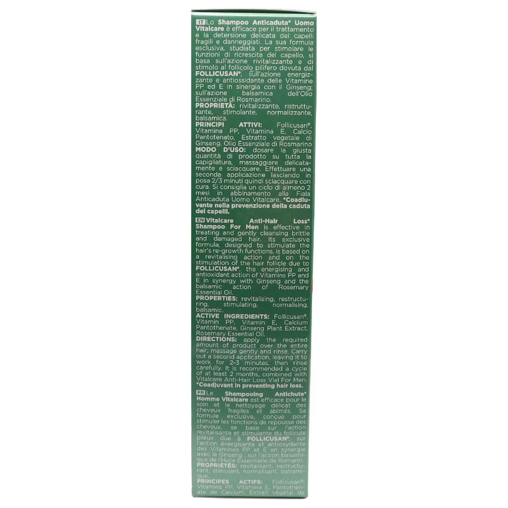 VITALCARE Swiss - Shampoo Anticaduta Uomo, Energizzante e Rinforzante, Contrasta la Caduta dei Capelli, con Estratto di Ginseng e Complesso di Molecole Follicusan, 250 ml