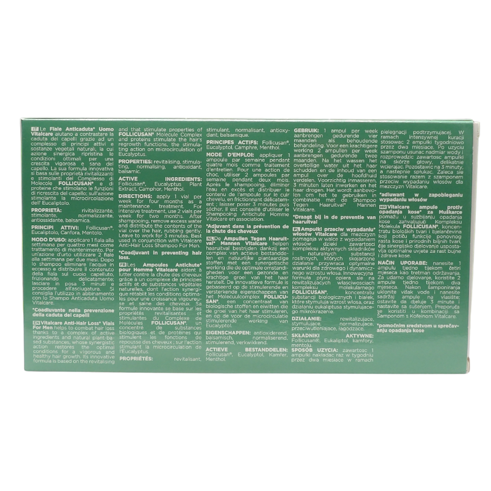VITALCARE Swiss - Trattamento Anticaduta Uomo, Energizzante, Ristrutturante, con Complesso di Molecole Follicusan, 10 Fiale Anticaduta Capelli Uomo da 6 ml, con Pratico Dosatore