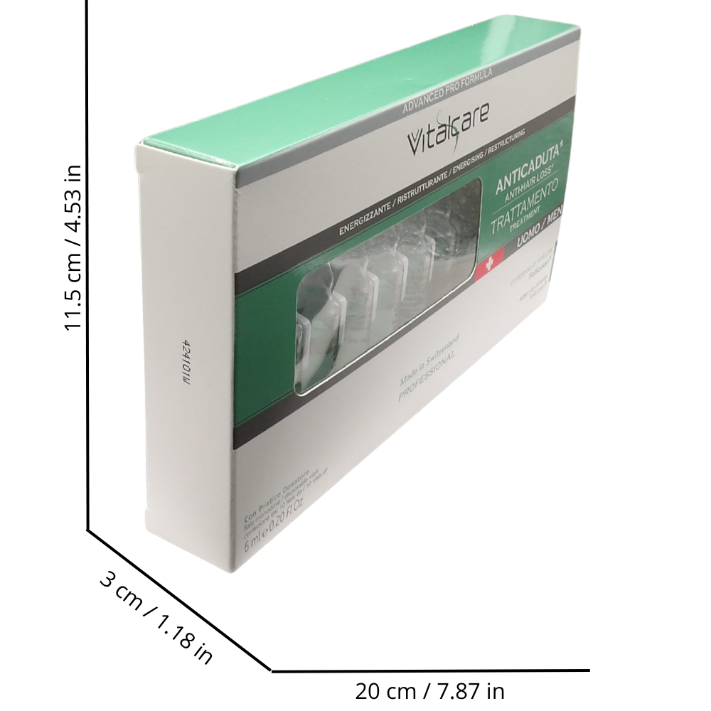VITALCARE Swiss - Trattamento Anticaduta Uomo, Energizzante, Ristrutturante, con Complesso di Molecole Follicusan, 10 Fiale Anticaduta Capelli Uomo da 6 ml, con Pratico Dosatore
