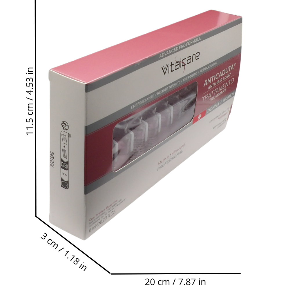 VITALCARE Swiss - Trattamento Anticaduta Donna, Energizzante, Ristrutturante, con Complesso di Molecole Follicusan, 10 Fiale Anticaduta Capelli Donna da 6 ml, con Pratico Dosatore
