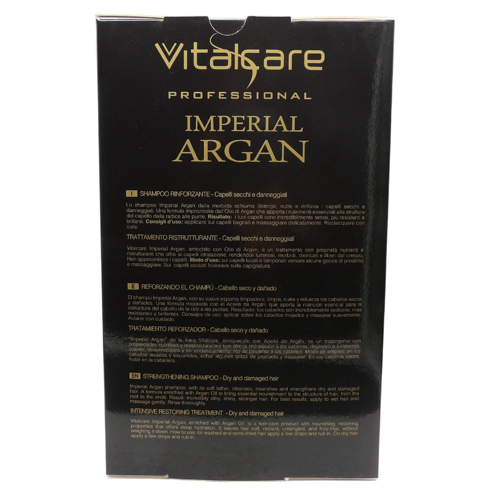 VITALCARE CONFEZIONE CRYSTAL KIT IMPERIAL ARGAN, Shampoo Rinforzante 250 ml, Trattamento Ristrutturante 100 ml, più Spazzola Sciogli Nodi.