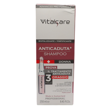 VITALCARE SWISS Shampoo Anticaduta Donna Vitalcare da 250 ml e 3 fiale anticaduta aggiuntive