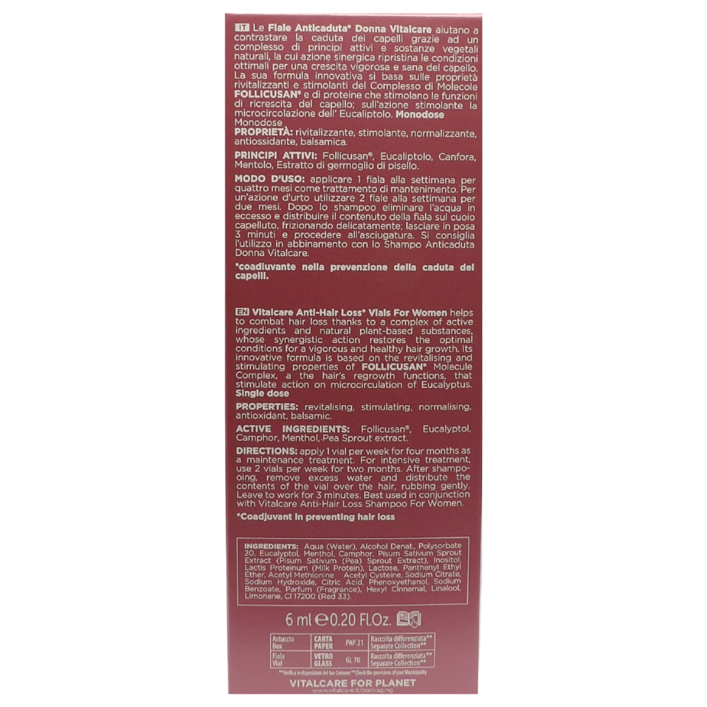VITALCARE SWISS Shampoo Anticaduta Donna Vitalcare da 250 ml e 3 fiale anticaduta aggiuntive