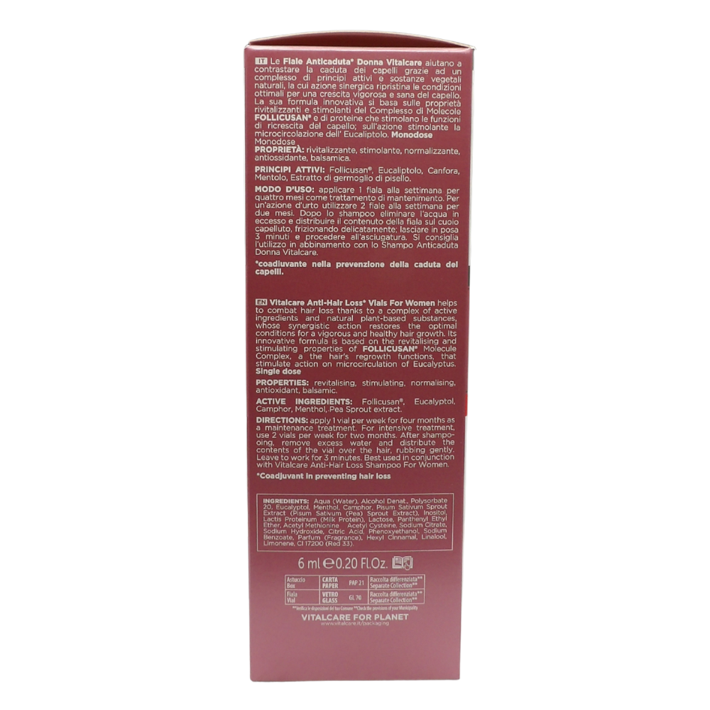 VITALCARE SWISS Shampoo Anticaduta Donna Vitalcare da 250 ml e 3 fiale anticaduta aggiuntive