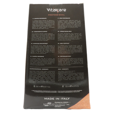 VITALCARE confezione idea regalo Vitalcare Keratin a cui fai riferimento è un set completo per il trattamento rinforzante dei capelli che include uno shampoo, uno spray rinforzante e un gadget/maschera
