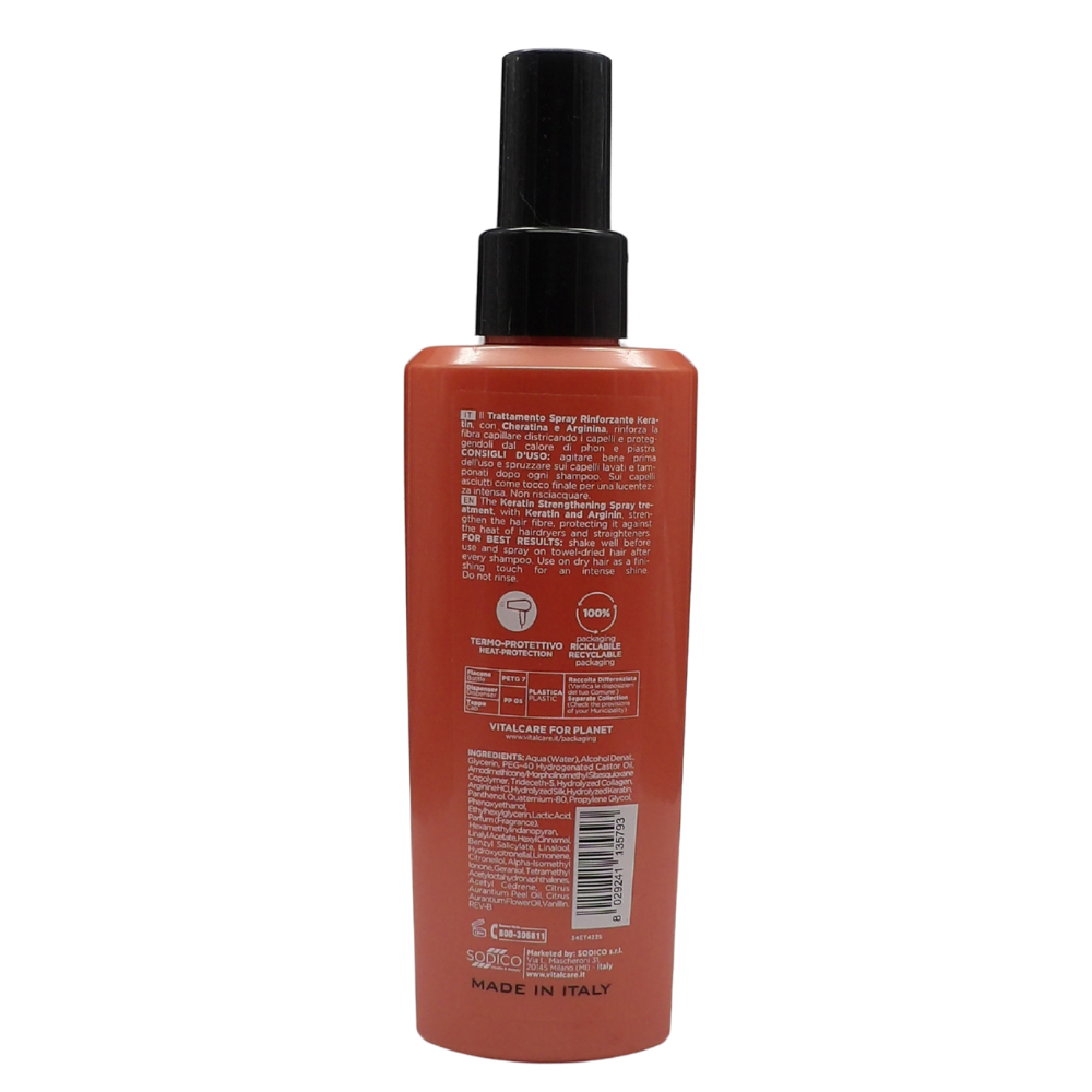 VITALCARE Keratin - Spray Rinforzante e Termoprotettivo, per Capelli Sfibrati, con Cheratina e Arginina, Senza Risciacquo, 125 ml