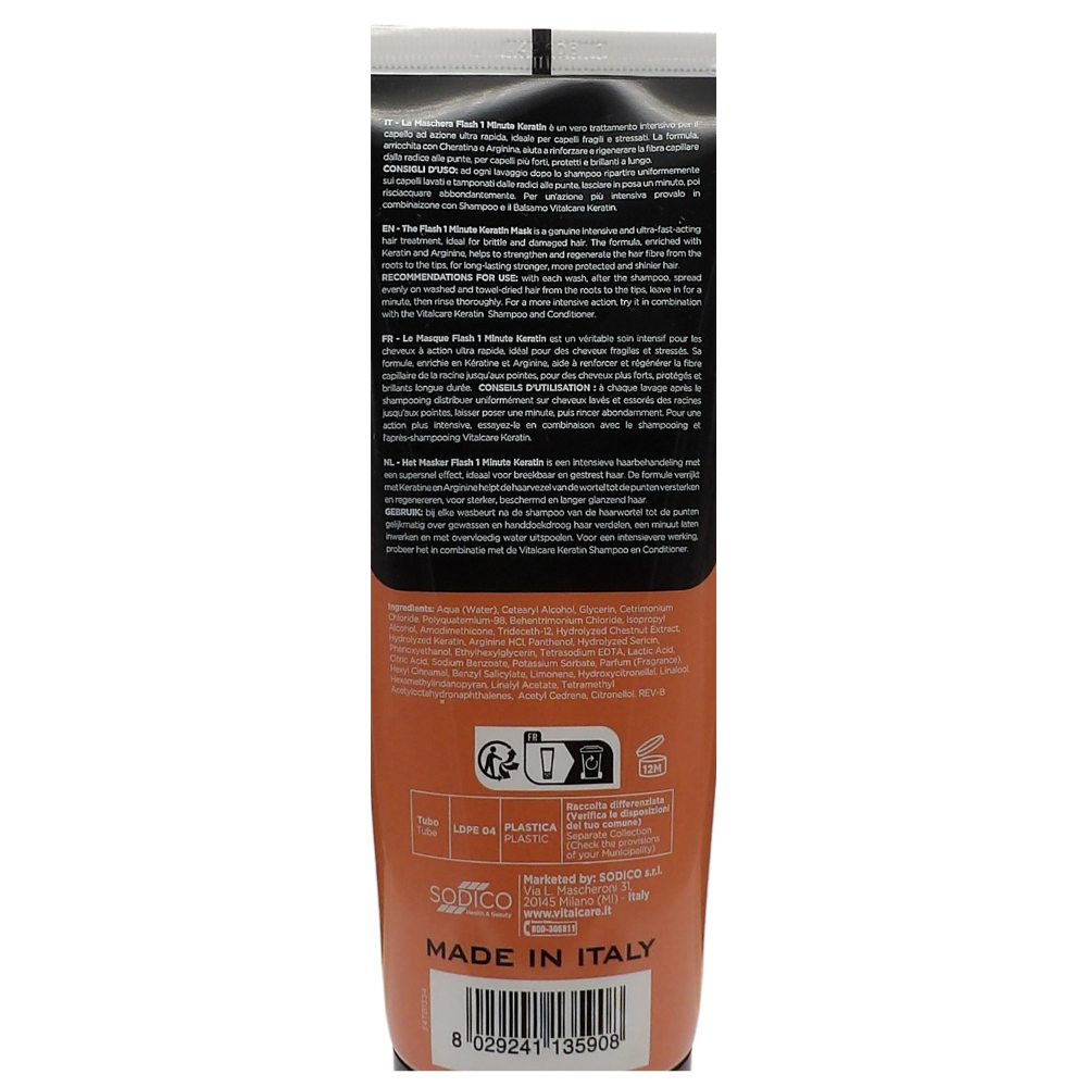 VITALCARE MASCHERA FLASH 1 Minuto, Trattamento Intensivo Rinforzante, con Cheratina e Arginina. Per Capelli Fragili e Secchi 190ml