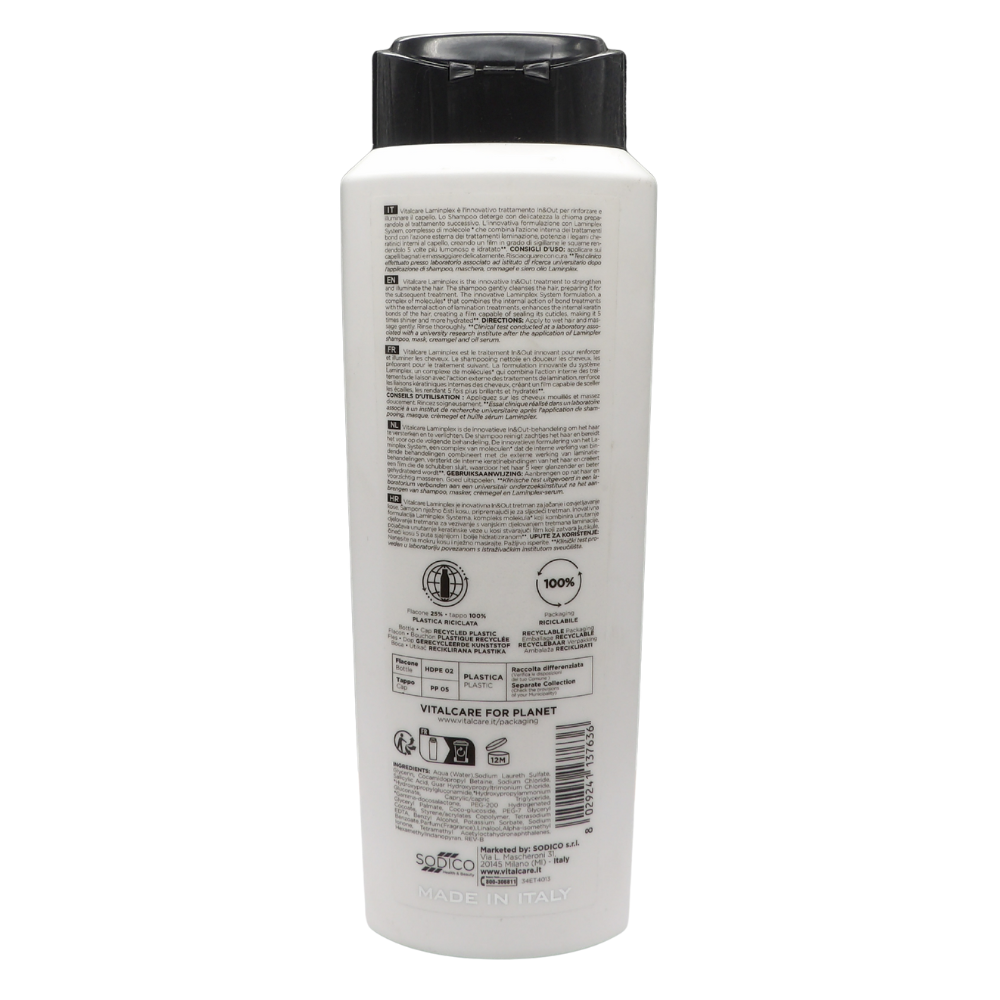 VITALCARE Laminplex Shampoo Riparatore Laminante 400 ml è un trattamento innovativo "In&Out" specificamente formulato per capelli opachi e danneggiati