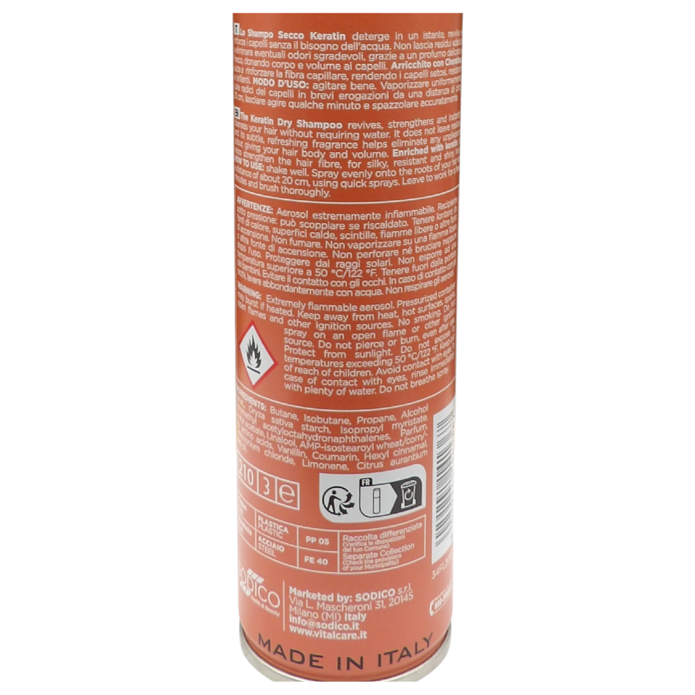 VITALCARE Shampoo Secco Rinforzante KERATIN, Con Cheratina. Per Uso Frequente, Senza Residui e Senza Acqua 150ml