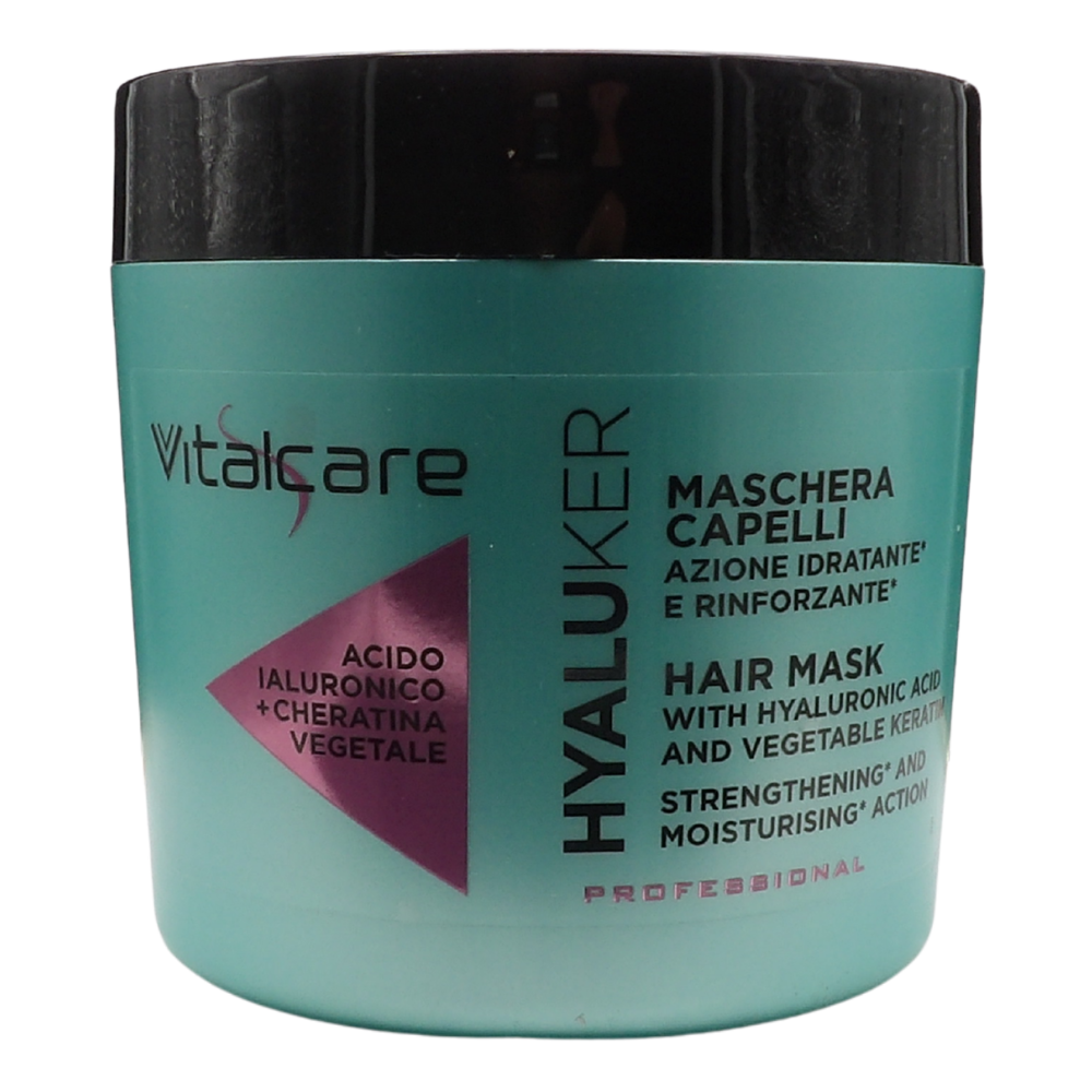 VITALCARE Maschera Per Capelli HYALUKER Ad Azione Idratante e Rinforzante, Con Acido Ialuronico e Cheratina Vegetale. Per Capelli Secchi e Disidratati 400ml