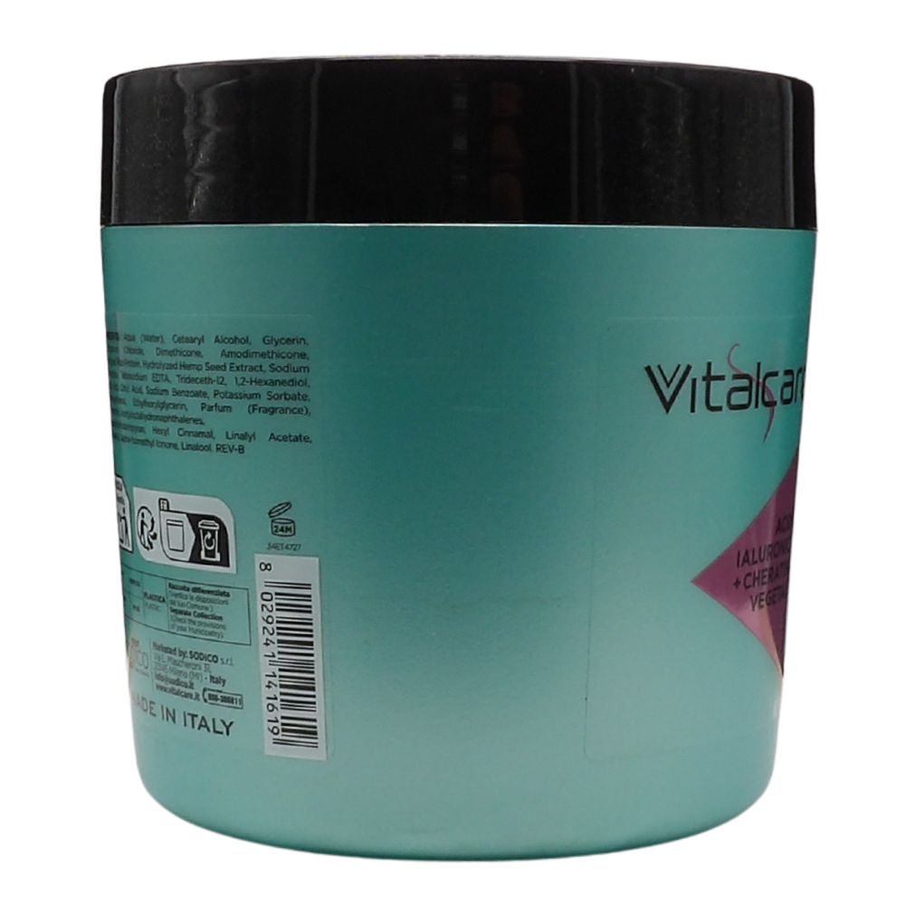 VITALCARE Maschera Per Capelli HYALUKER Ad Azione Idratante e Rinforzante, Con Acido Ialuronico e Cheratina Vegetale. Per Capelli Secchi e Disidratati 400ml