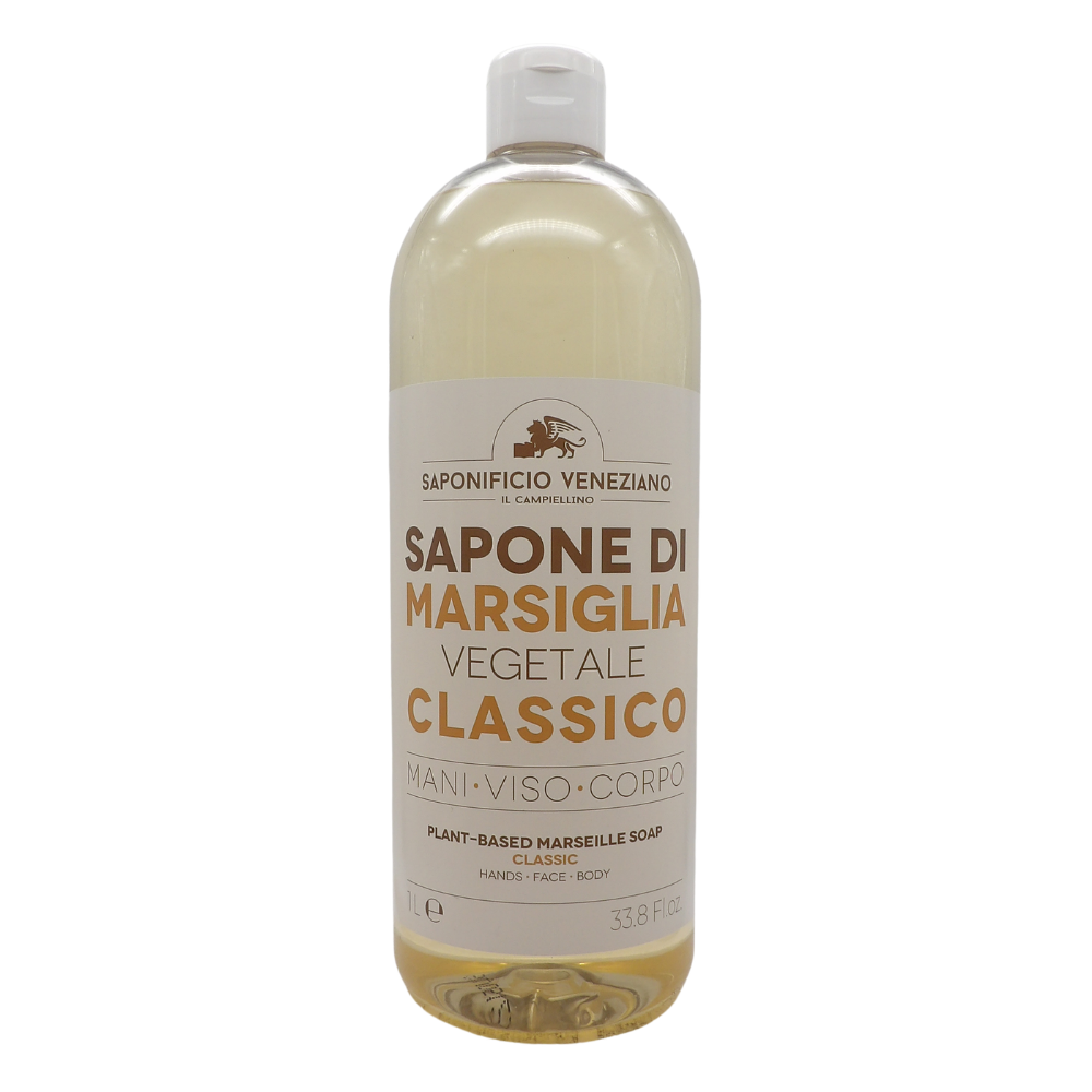 SAPONIFICIO VENEZIANO Sapone Di Marsiglia Vegetale Per Mani, Viso e Corpo. Ideale Per Un Uso Frequente e Per Tutta La Famiglia 1000ml (CLASSICO)