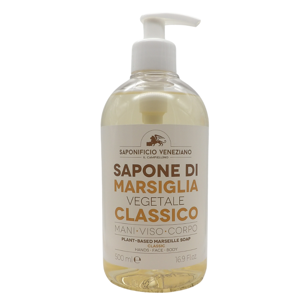 SAPONIFICIO VENEZIANO Sapone Di Marsiglia Vegetale Per Mani, Viso e Corpo. Con Tappo Dosatore 500ml (CLASSICO)