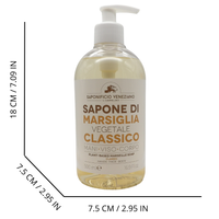 SAPONIFICIO VENEZIANO Sapone Di Marsiglia Vegetale Per Mani, Viso e Corpo. Con Tappo Dosatore 500ml (CLASSICO)
