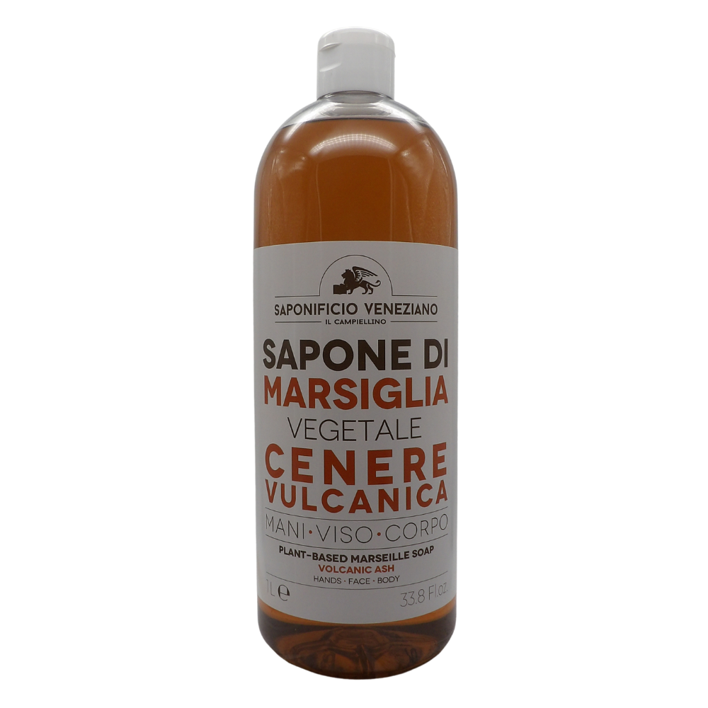 SAPONIFICIO VENEZIANO Sapone Di Marsiglia Vegetale Per Mani, Viso e Corpo. Ideale Per Un Uso Frequente e Per Tutta La Famiglia 1000ml (CENERE VULCANICA)