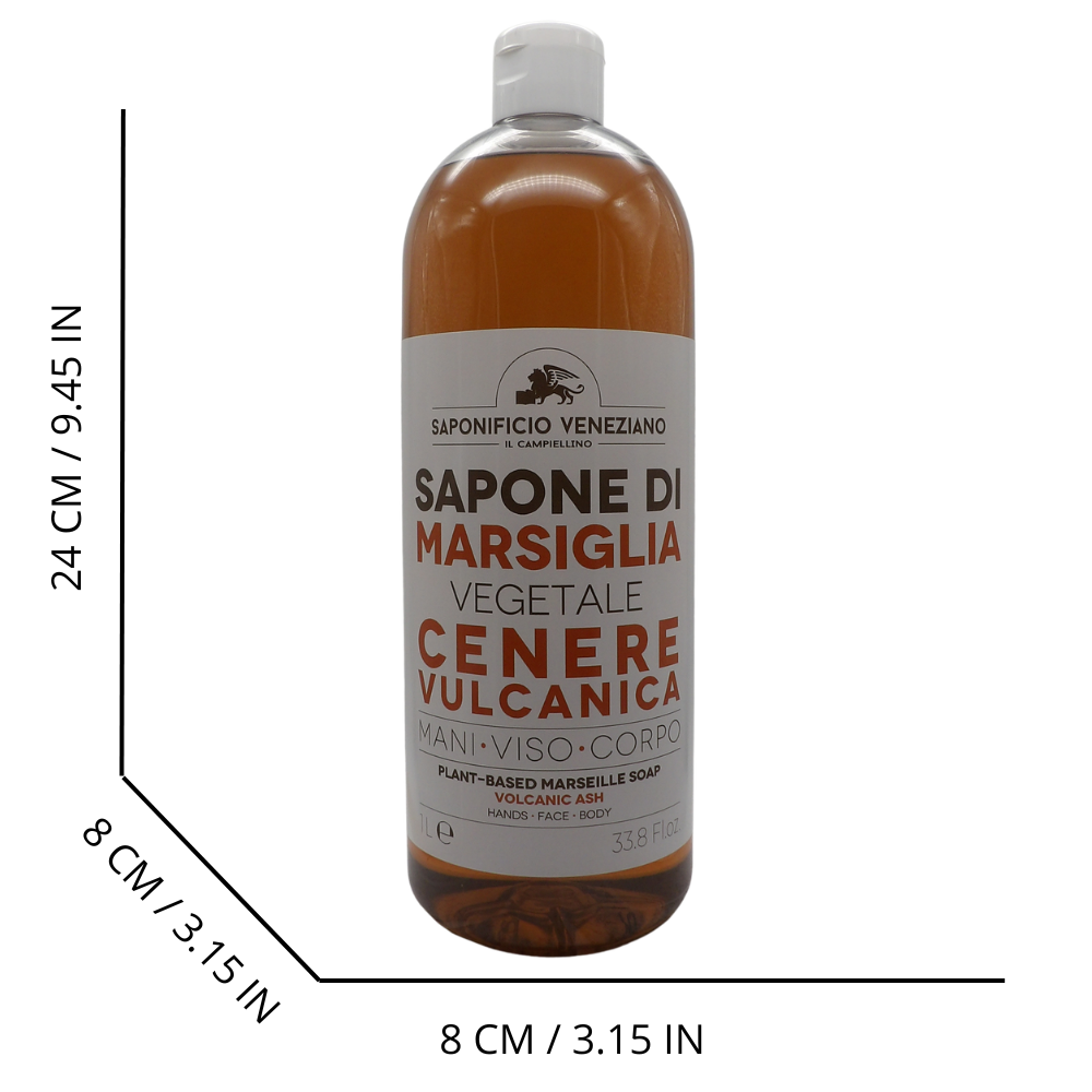 SAPONIFICIO VENEZIANO Sapone Di Marsiglia Vegetale Per Mani, Viso e Corpo. Ideale Per Un Uso Frequente e Per Tutta La Famiglia 1000ml (CENERE VULCANICA)