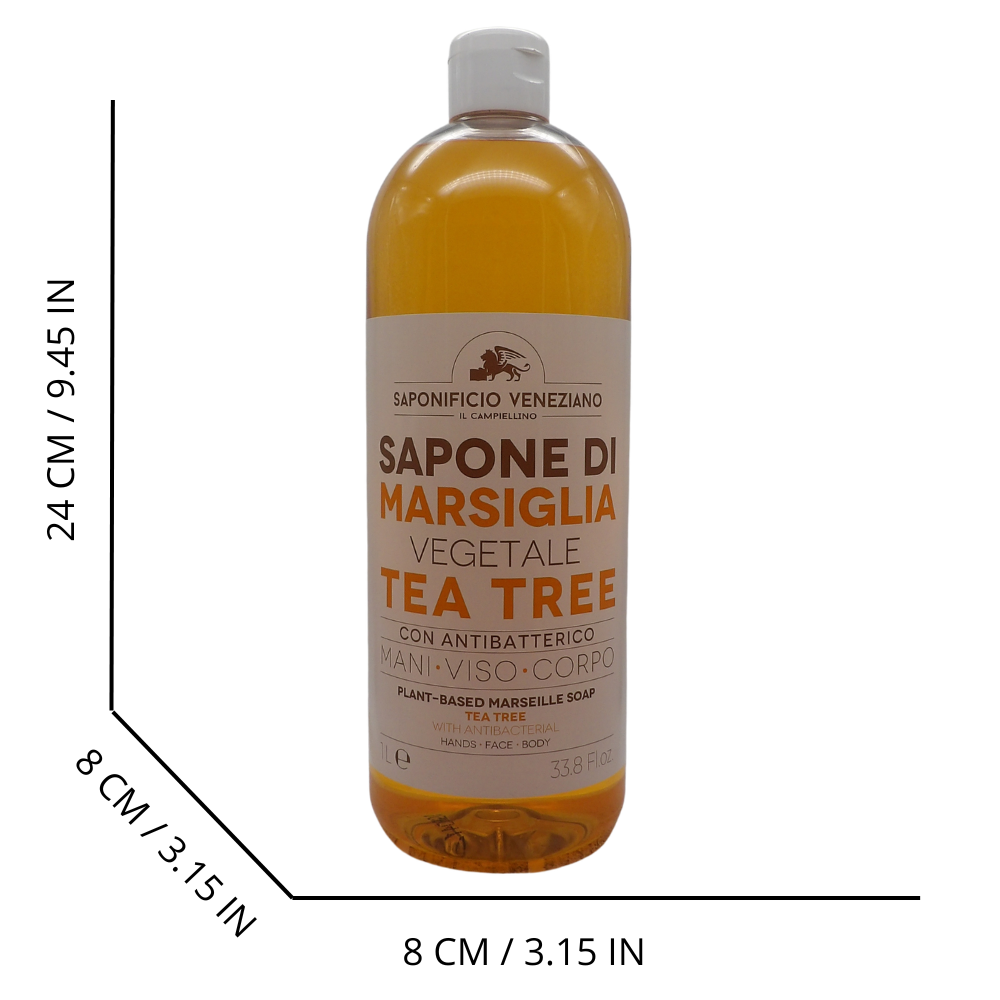 SAPONIFICIO VENEZIANO Sapone Di Marsiglia Vegetale Per Mani, Viso e Corpo. Ideale Per Un Uso Frequente e Per Tutta La Famiglia 1000ml (TEA TREE)