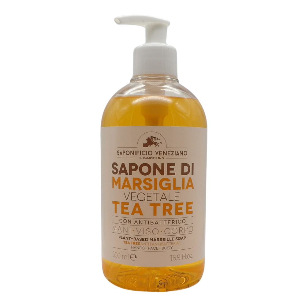 SAPONIFICIO VENEZIANO Sapone Di Marsiglia Vegetale Per Mani, Viso e Corpo. Con Tappo Dosatore 500ml (TEA TREE) ASIN B0GR5Q