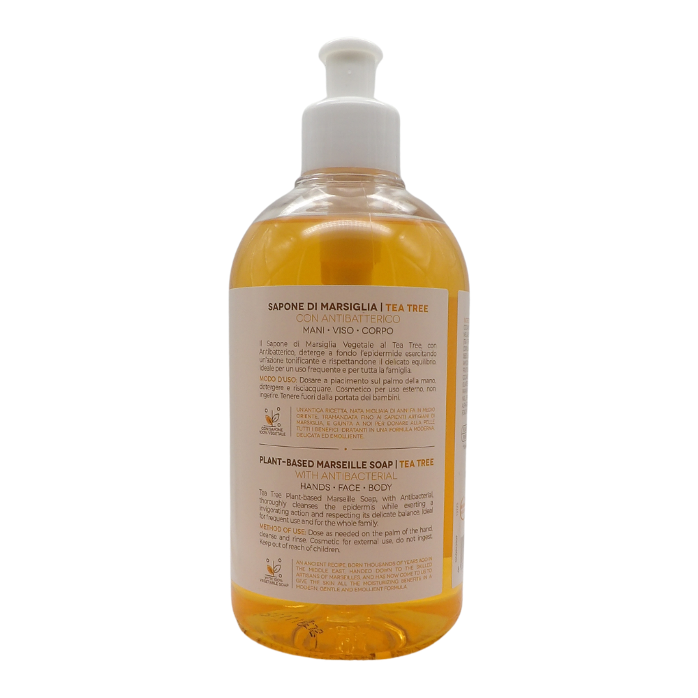 SAPONIFICIO VENEZIANO Sapone Di Marsiglia Vegetale Per Mani, Viso e Corpo. Con Tappo Dosatore 500ml (TEA TREE) ASIN B0GR5Q