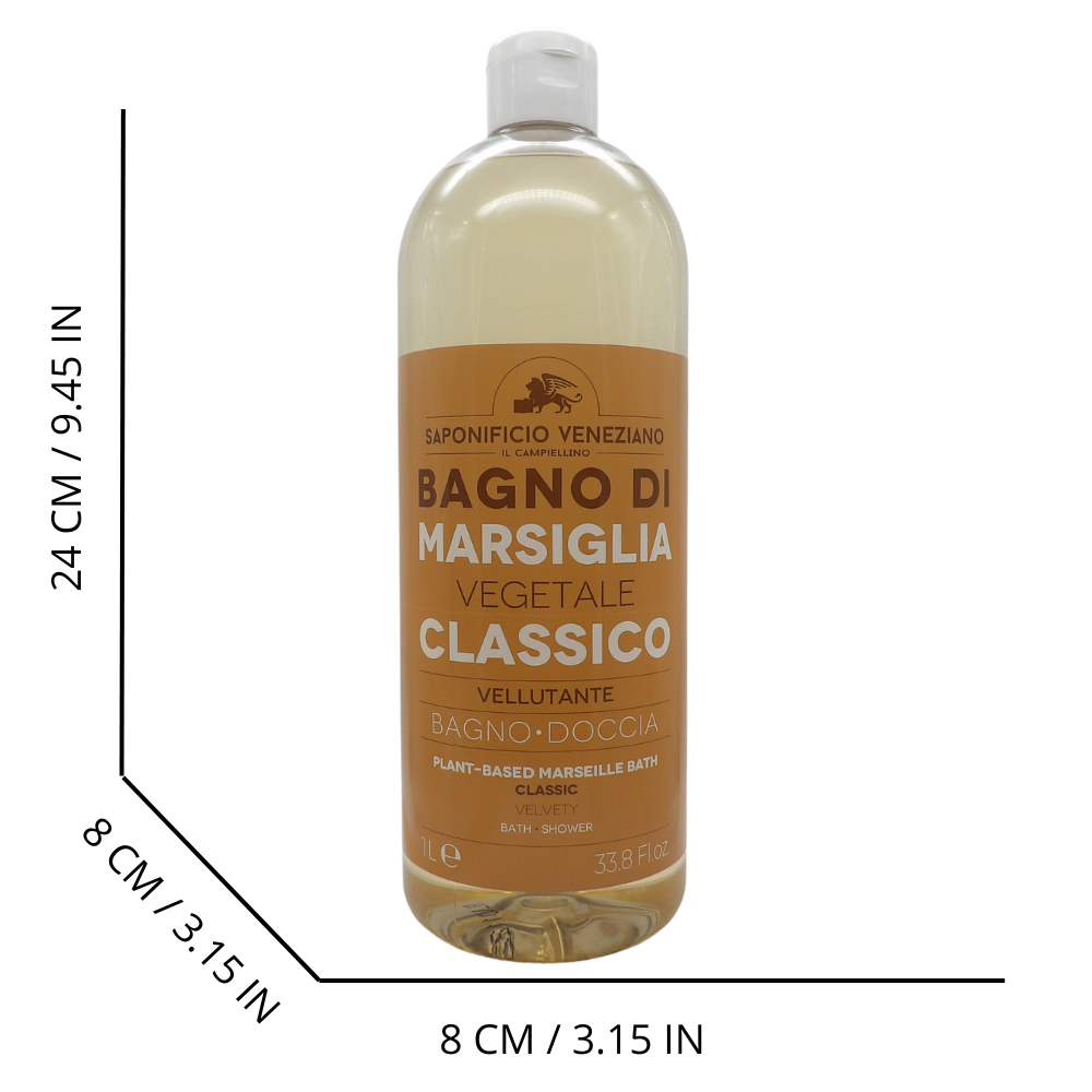 SAPONIFICIO VENEZIANO Bagno Doccia Bagno Di Marsiglia Vegetale, Ideale Per Un Uso Frequente e Per Tutta La Famiglia 1000ml (CLASSICO)