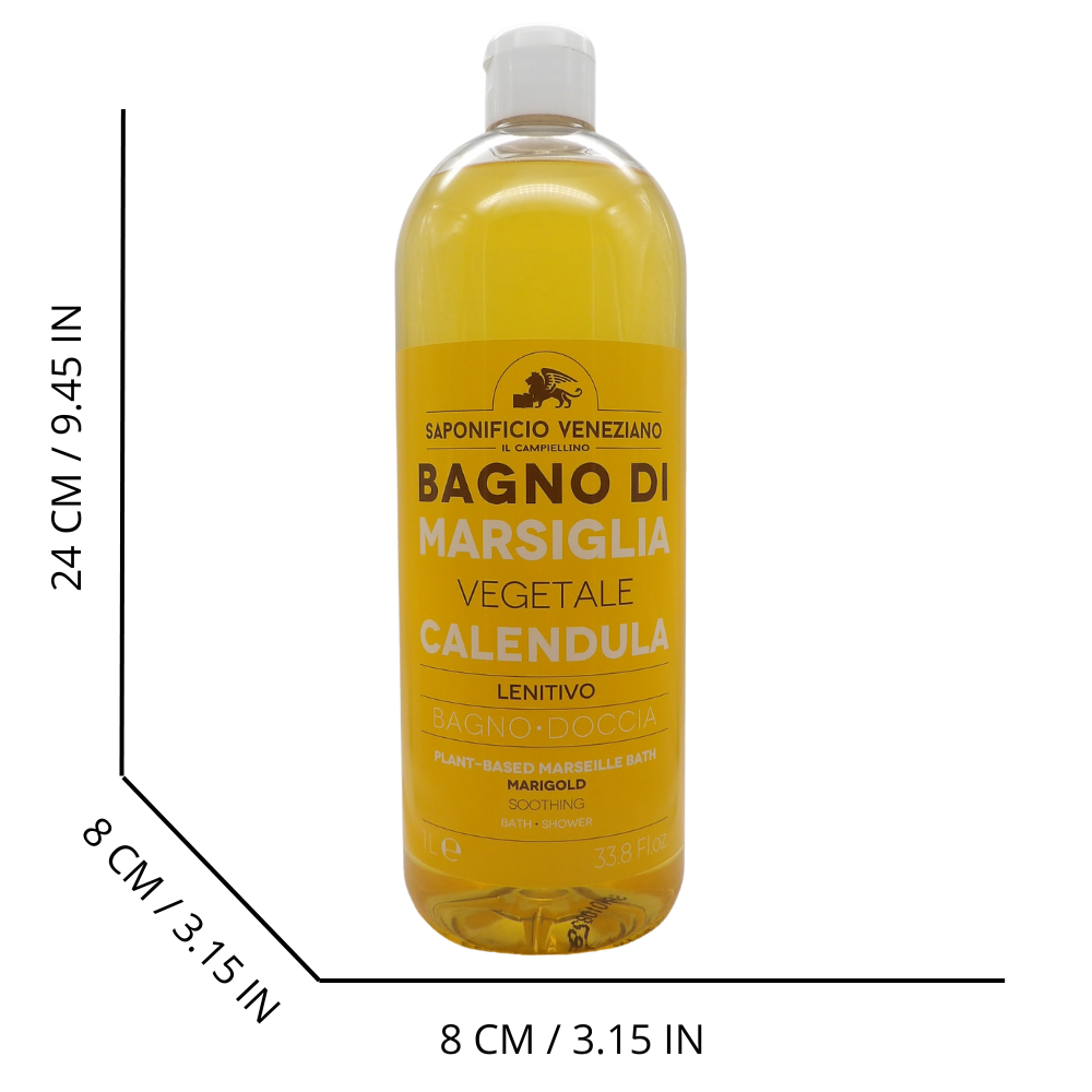 SAPONIFICIO VENZIANO Bagno Doccia Bagno Di Marsiglia Vegetale, Ideale Per Un Uso Frequente e Per Tutta La Famiglia 1000ml (CALENDULA)