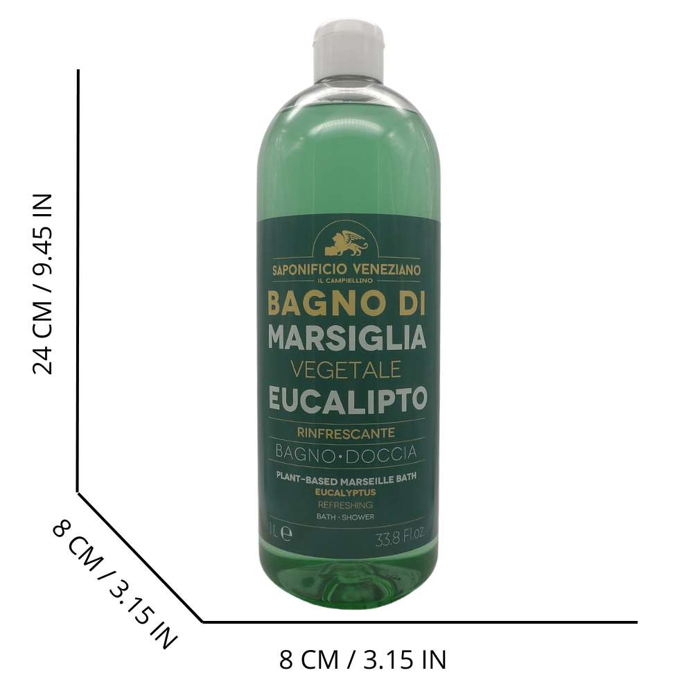 SAPONIFICIO VENEZIANO Bagno Doccia Bagno Di Marsiglia Vegetale, Ideale Per Un Uso Frequente e Per Tutta La Famiglia 1000ml (EUCALIPTO)