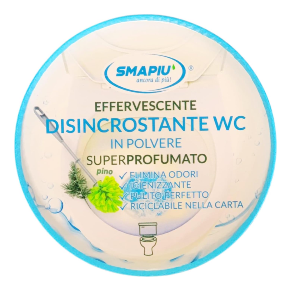 Smapiù DISINCROSTANTE WC Effervescente, In Polvere, Super Profumato Con Una Spiccata Nota Al Pino. Elimina Gli odori, Igienizzante, Pulito Perfetto e Riciclabile Nella Carta 400g