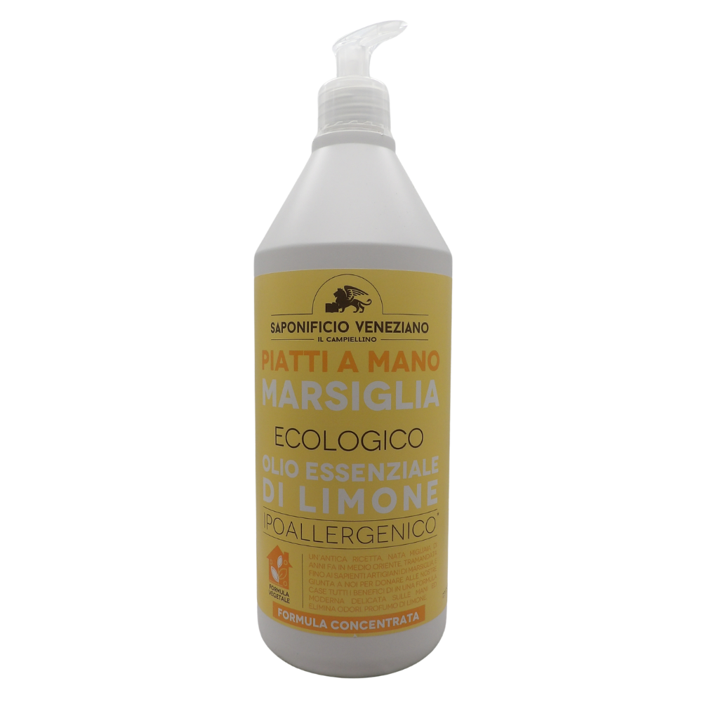 SAPONIFICIO VENEZIANO Detergente Piatti a Mano Ecologico di Marsiglia Ipoallergenico con Olio Essenziale di Limone, 750ml