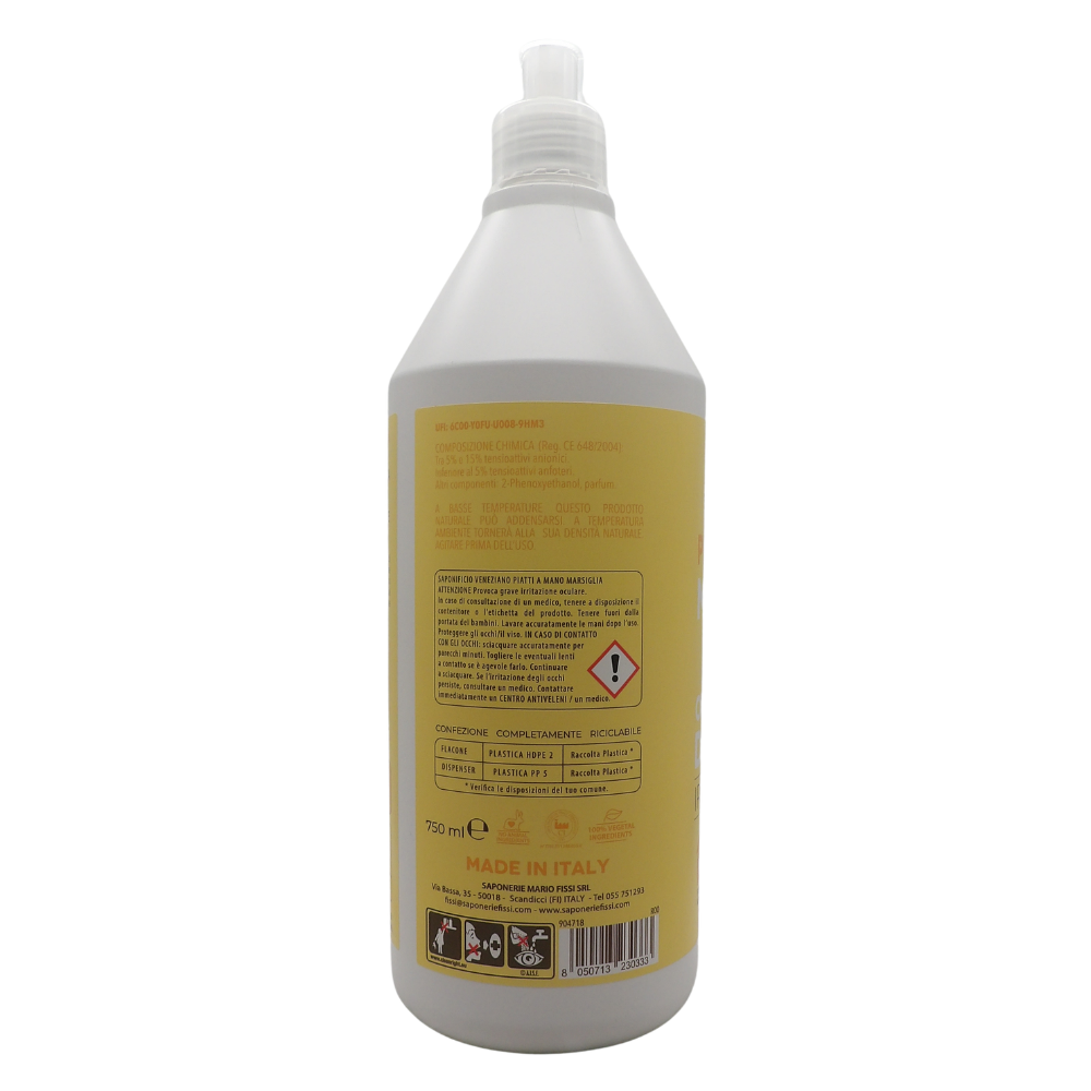 SAPONIFICIO VENEZIANO Detergente Piatti a Mano Ecologico di Marsiglia Ipoallergenico con Olio Essenziale di Limone, 750ml