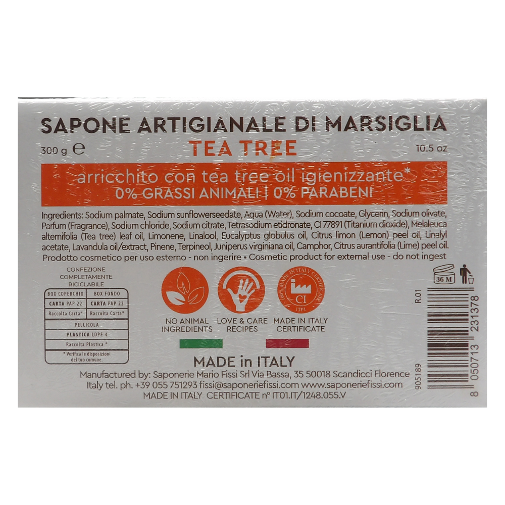 SAPONIFICIO VENEZIANO Sapone Solido Per Viso, Mani e Corpo, Arricchito Con Oli Essenziali. Senza Grassi Animali, Parabeni. Disponibile In Diverse Fragranze 300g