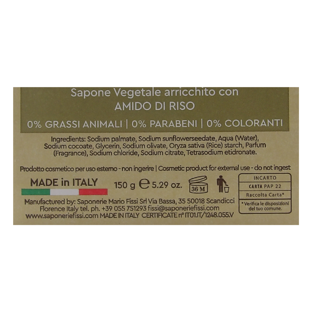 SAPONIFICIO VENEZIANO Sapone Vegetale, 0% Grassi Animali, 0% Parabeni, 0% Coloranti, per Viso e Corpo, Disponibile In Diverse Varietà, 150gr