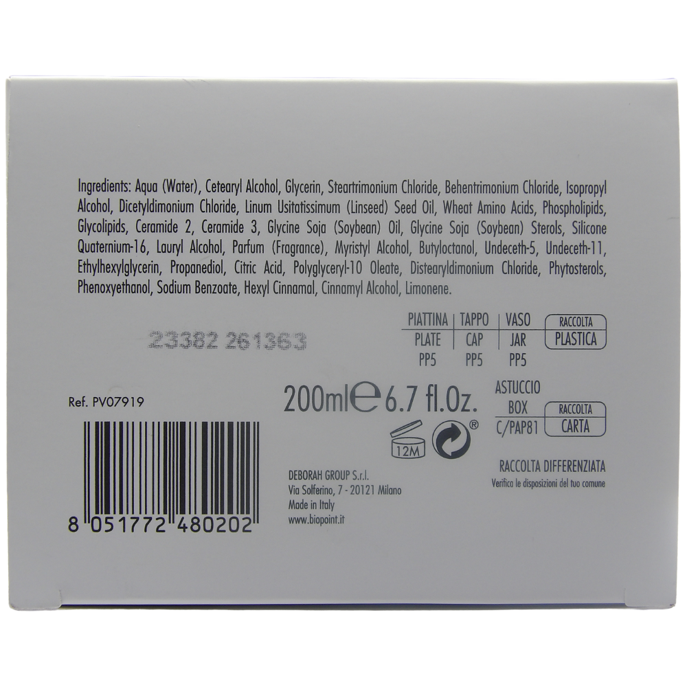 Biopoint Control Curly - Maschera Attivaricci, Districa e Nutre i Capelli Ricci, Azione Rigenerante e Protettiva Contro Effetto Crespo, Dona Morbidezza e Tonicità, 200 ml