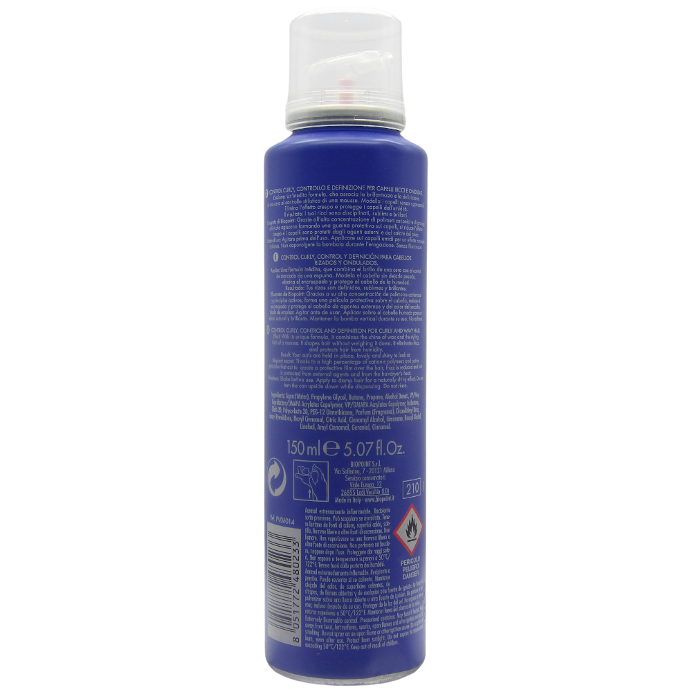 Biopoint Control Curly - Cera Mousse Spray Anticrespo, Definisce i Capelli Ricci, Fissaggio Medio Prolungato e Texture Leggera, Dona Brillantezza e Morbidezza, 150 ml