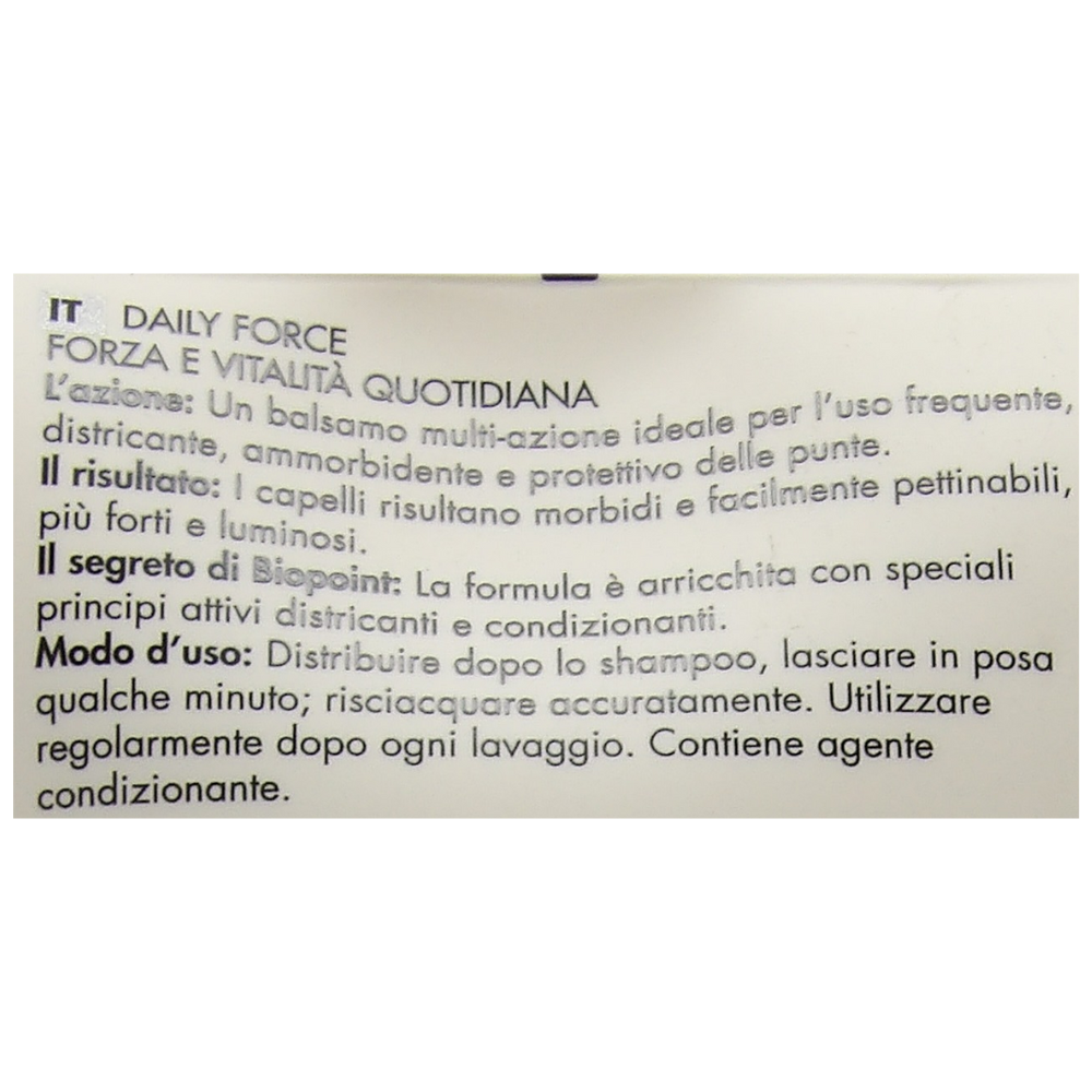 BIOPOINT Balsamo Per Uso Frequente DAILY FORCE, Per Capelli Normali e Delicati. Districante, Ammorbidente e Protettivo Sulle Punte 150ml