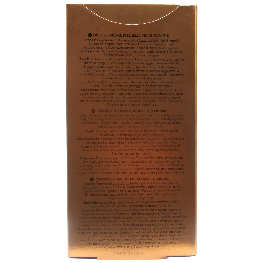 Biopoint Orovivo - Elisir Setificante, Trattamento Nutriente, Dona Leggerezza, Morbidezza e Lucentezza ai Capelli, Fragranza Ambrata e Dolce, 100 ml